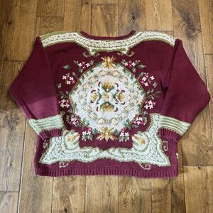 VTG 80s Private Collection Carolina Colours Hand Knitted Grandma Sweater Sz M